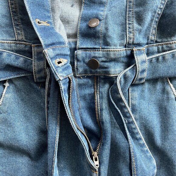 Retrofête Tori Denim Jumpsuit Size S Made in Italy One Piece Puff Sleeve NWOT - Picture 7 of 11